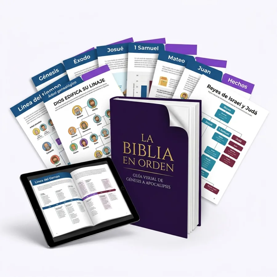 Mockup de la guía La Biblia en Orden en versión impresa y digital